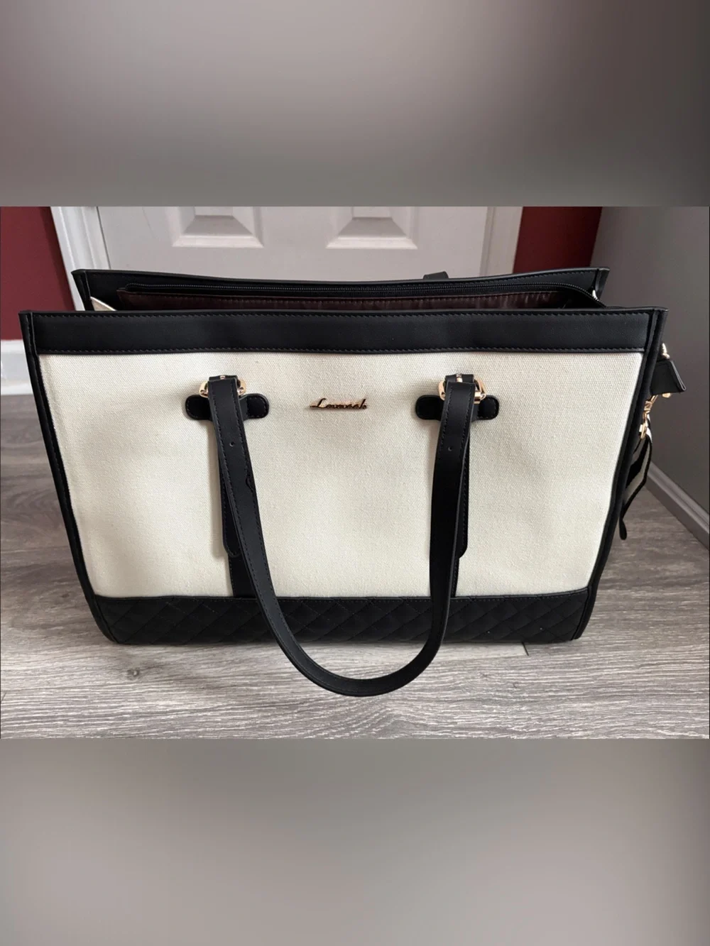 Lovenook Two-Tone Cream and Black Laptop Tote